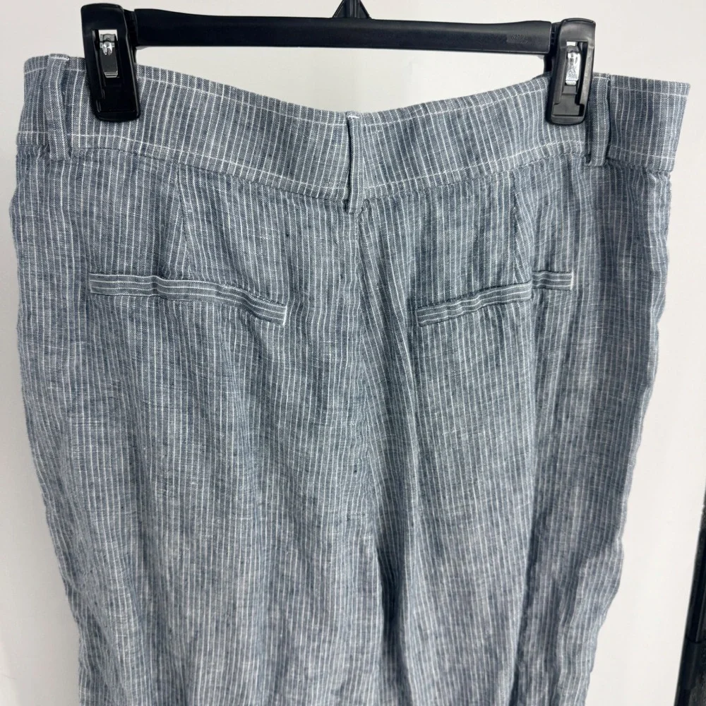 Everlane Blue White Pinstripe Linen Straight Leg Trousers Pants Size 14